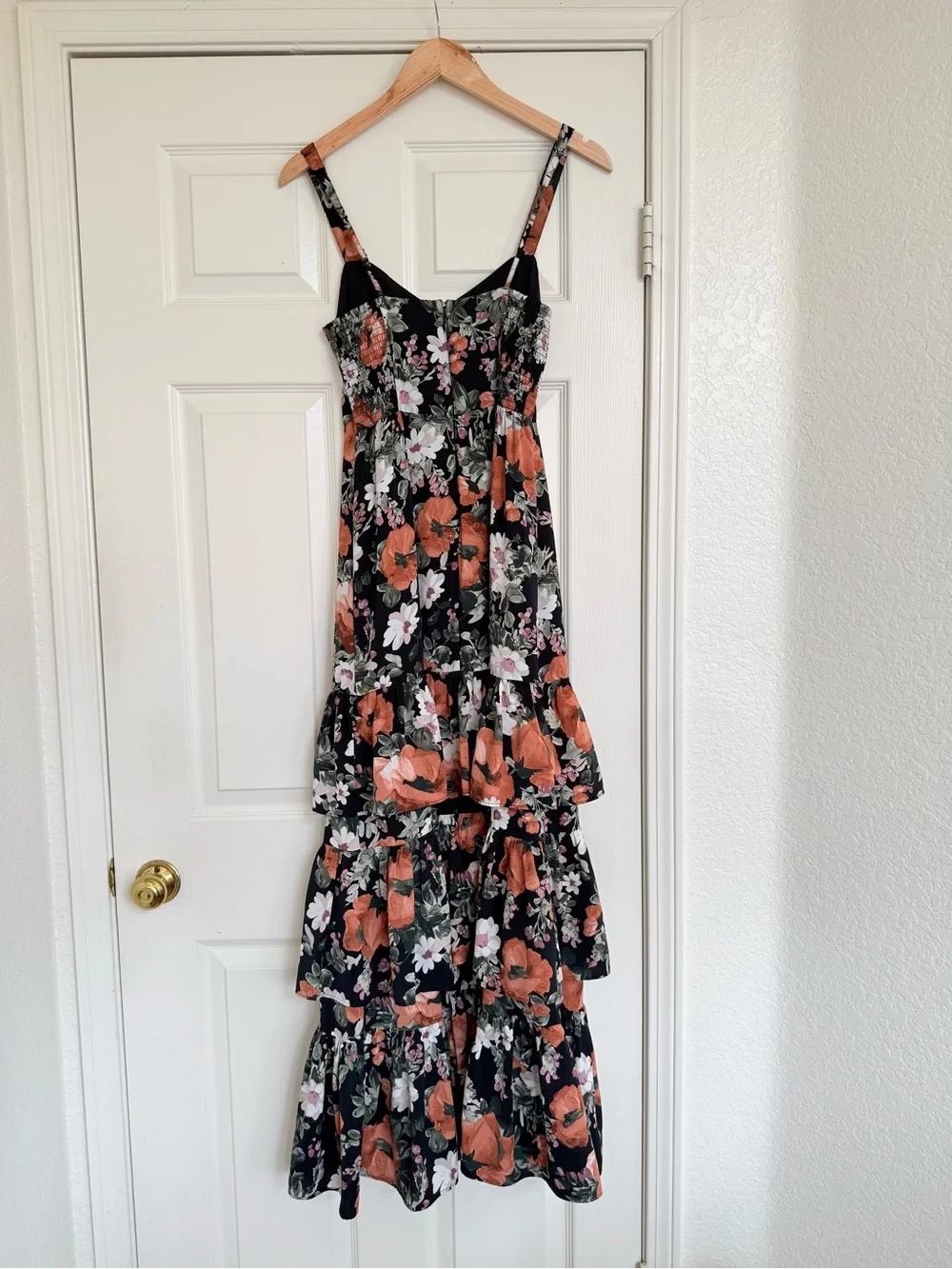 Abercrombie & Fitch Floral Tiered Ruffle Maxi Dress Black Pink Green Orange XS - Picture 9 of 10